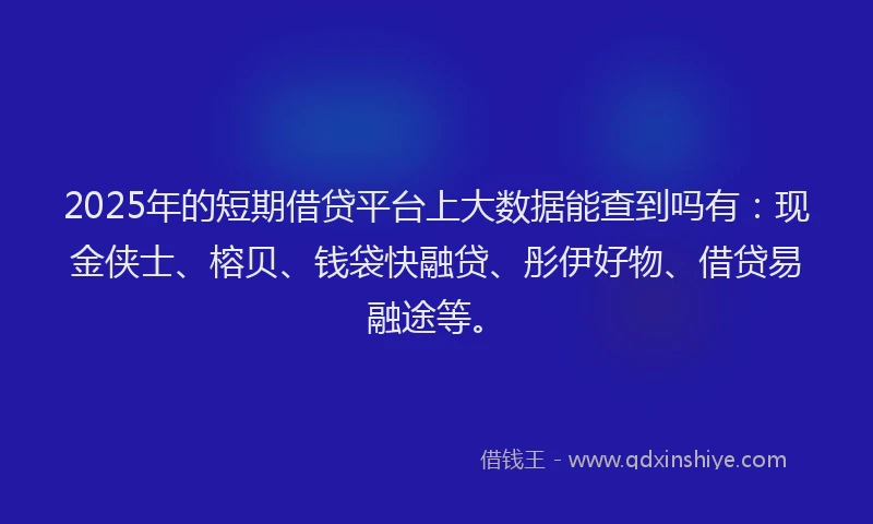 2025年的短期借贷平台上大数据能查到吗有：现金侠士、榕贝、钱袋快融贷、彤伊好物、借贷易融途等。