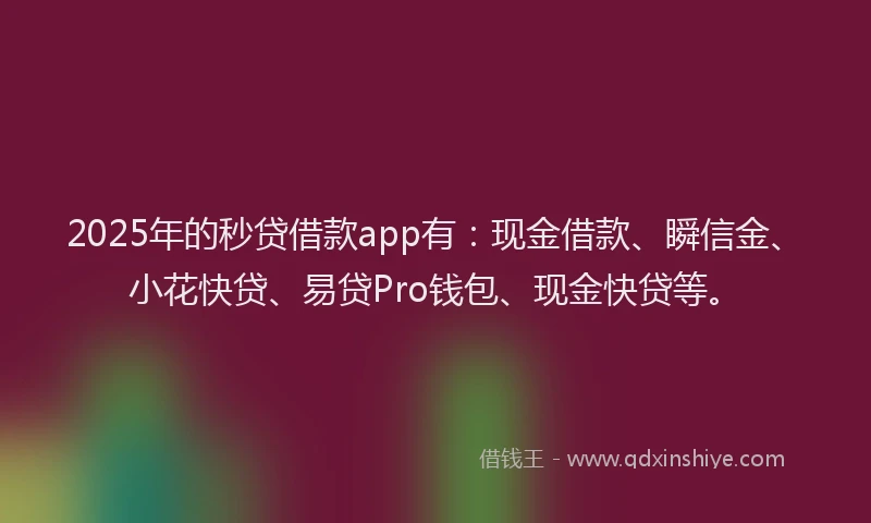 2025年的秒贷借款app有：现金借款、瞬信金、小花快贷、易贷Pro钱包、现金快贷等。