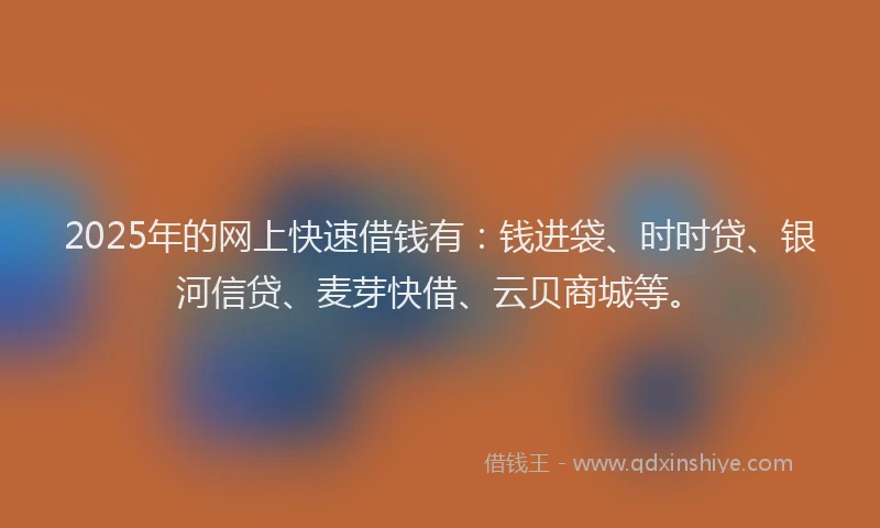 2025年的网上快速借钱有：钱进袋、时时贷、银河信贷、麦芽快借、云贝商城等。