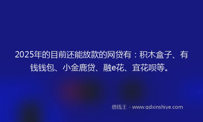 2025年的目前还能放款的网贷有：积木盒子、有钱钱包、小金鹿贷、融e花、宜花呗等。