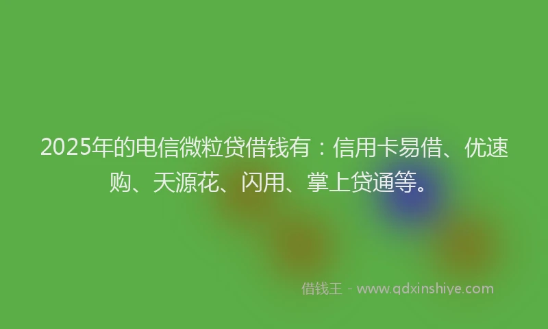 2025年的电信微粒贷借钱有：信用卡易借、优速购、天源花、闪用、掌上贷通等。
