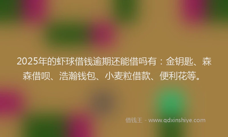 2025年的虾球借钱逾期还能借吗有：金钥匙、森森借呗、浩瀚钱包、小麦粒借款、便利花等。