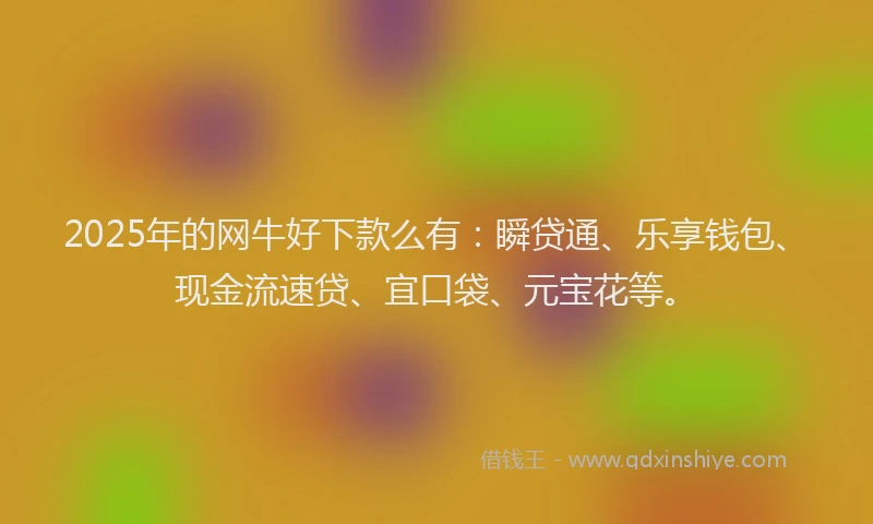 2025年的网牛好下款么有：瞬贷通、乐享钱包、现金流速贷、宜口袋、元宝花等。