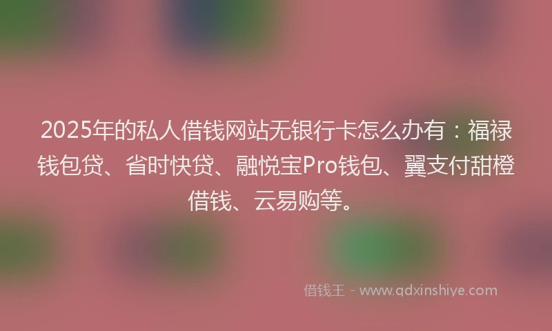 2025年的私人借钱网站无银行卡怎么办有：福禄钱包贷、省时快贷、融悦宝Pro钱包、翼支付甜橙借钱、云易购等。