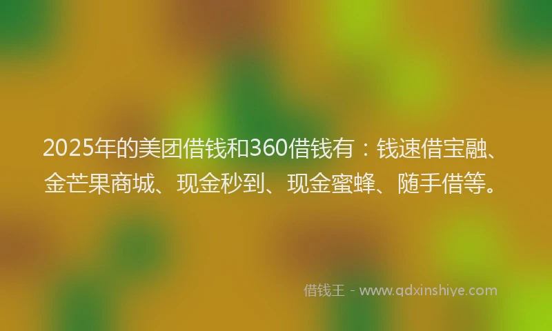 2025年的美团借钱和360借钱有：钱速借宝融、金芒果商城、现金秒到、现金蜜蜂、随手借等。