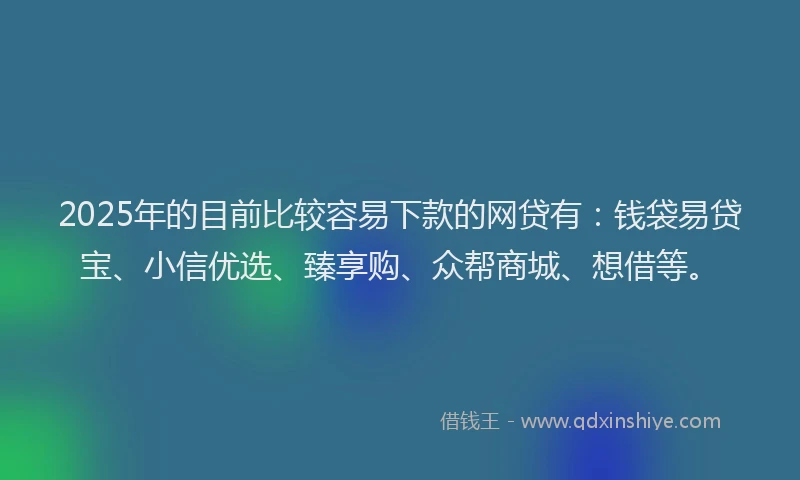2025年的目前比较容易下款的网贷有：钱袋易贷宝、小信优选、臻享购、众帮商城、想借等。