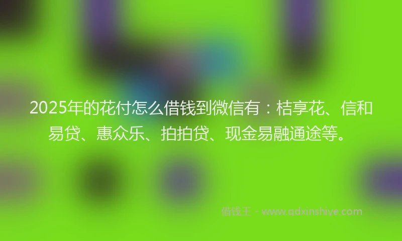 2025年的花付怎么借钱到微信有：桔享花、信和易贷、惠众乐、拍拍贷、现金易融通途等。