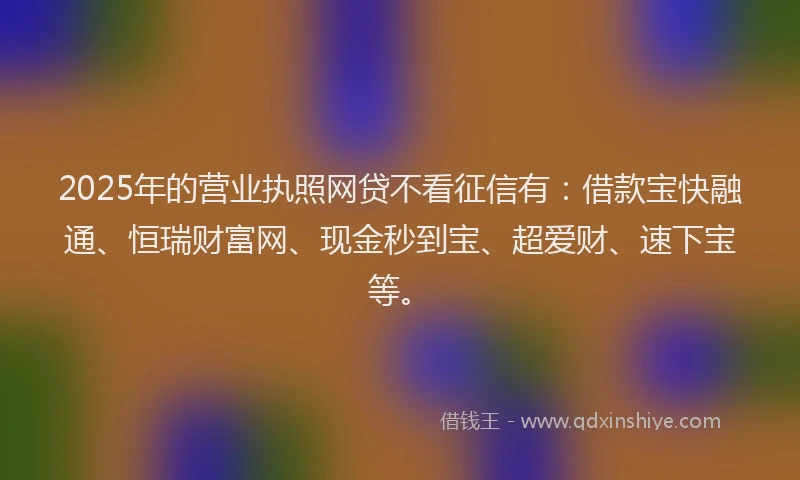 2025年的营业执照网贷不看征信有：借款宝快融通、恒瑞财富网、现金秒到宝、超爱财、速下宝等。
