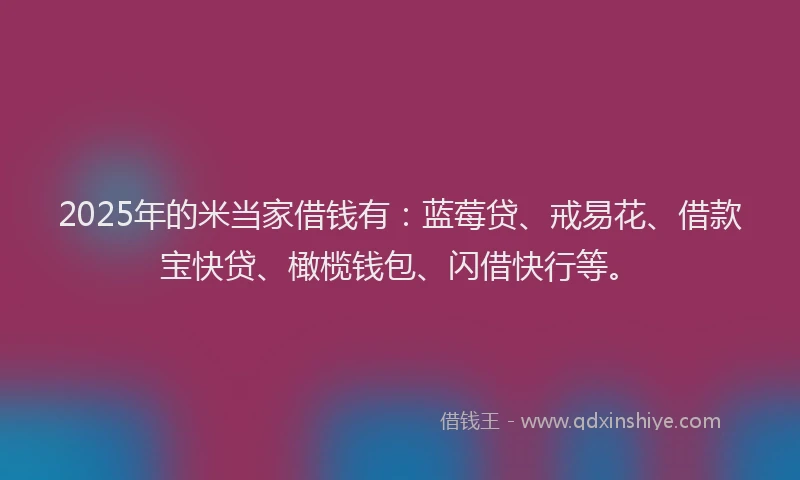 2025年的米当家借钱有：蓝莓贷、戒易花、借款宝快贷、橄榄钱包、闪借快行等。