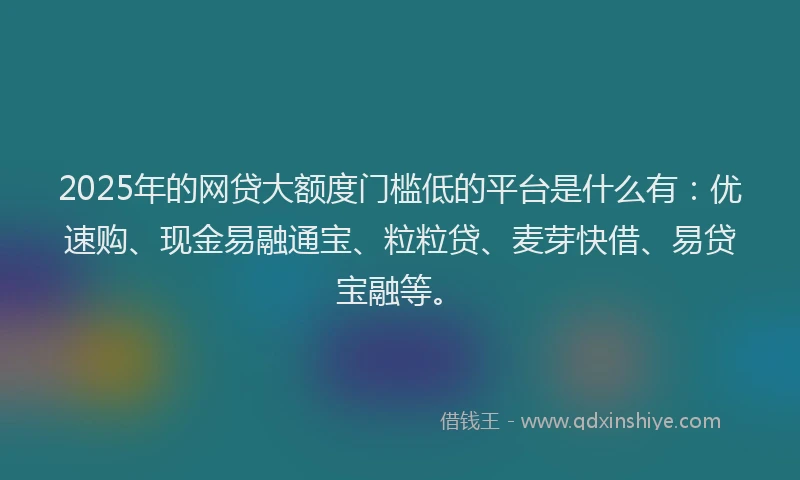 2025年的网贷大额度门槛低的平台是什么有：优速购、现金易融通宝、粒粒贷、麦芽快借、易贷宝融等。