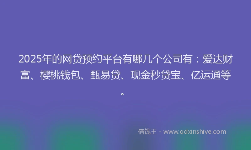 2025年的网贷预约平台有哪几个公司有：爱达财富、樱桃钱包、甄易贷、现金秒贷宝、亿运通等。