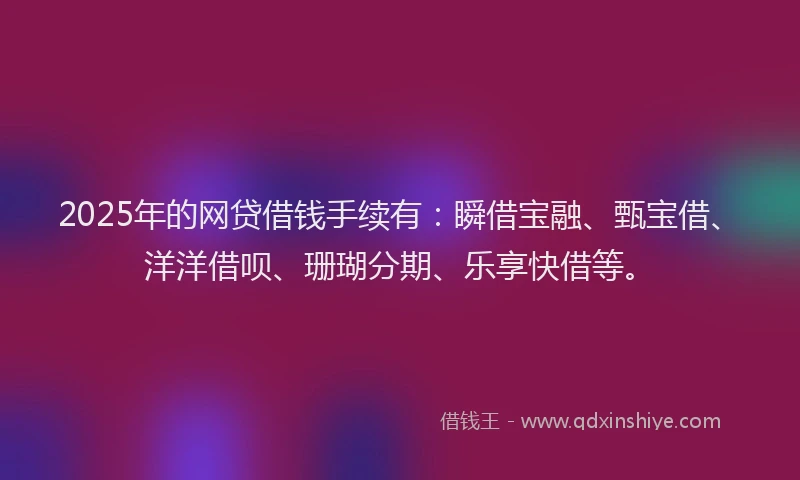 2025年的网贷借钱手续有：瞬借宝融、甄宝借、洋洋借呗、珊瑚分期、乐享快借等。