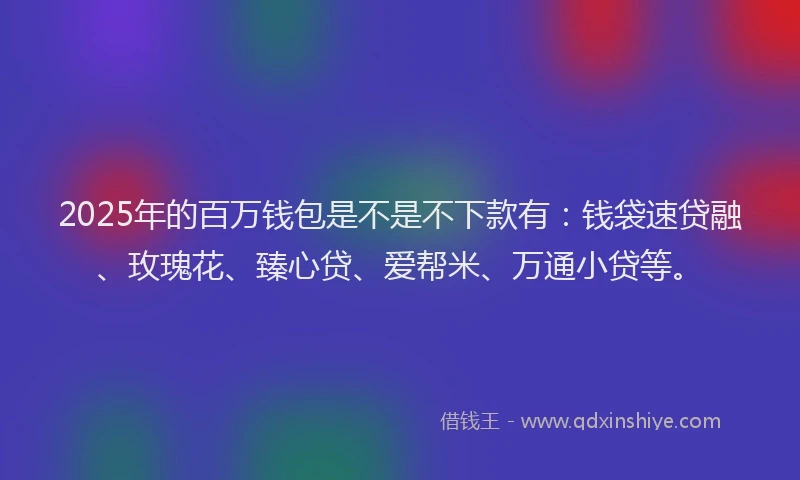 2025年的百万钱包是不是不下款有：钱袋速贷融、玫瑰花、臻心贷、爱帮米、万通小贷等。