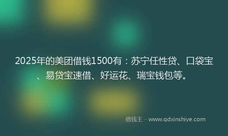 2025年的美团借钱1500有：苏宁任性贷、口袋宝、易贷宝速借、好运花、瑞宝钱包等。