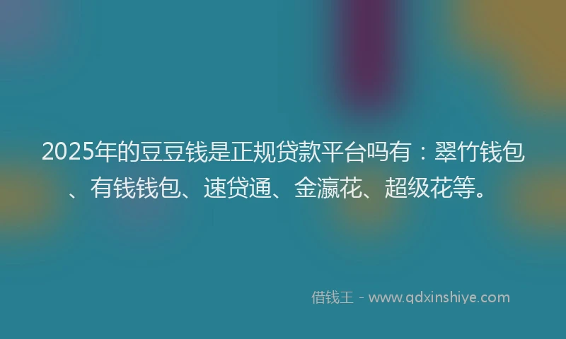2025年的豆豆钱是正规贷款平台吗有：翠竹钱包、有钱钱包、速贷通、金瀛花、超级花等。