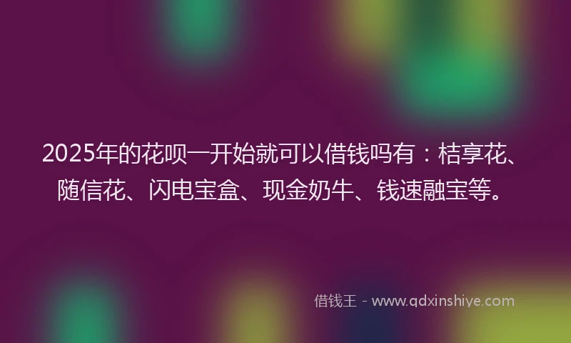 2025年的花呗一开始就可以借钱吗有：桔享花、随信花、闪电宝盒、现金奶牛、钱速融宝等。