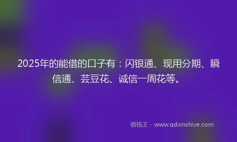 2025年的能借的口子有：闪银通、现用分期、瞬信通、芸豆花、诚信一周花等。
