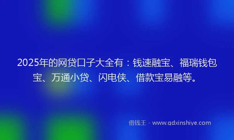 2025年的网贷口子大全有：钱速融宝、福瑞钱包宝、万通小贷、闪电侠、借款宝易融等。