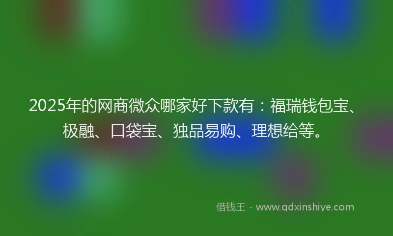 2025年的网商微众哪家好下款有：福瑞钱包宝、极融、口袋宝、独品易购、理想给等。