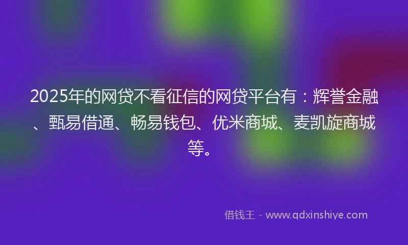 2025年的网贷不看征信的网贷平台有：辉誉金融、甄易借通、畅易钱包、优米商城、麦凯旋商城等。