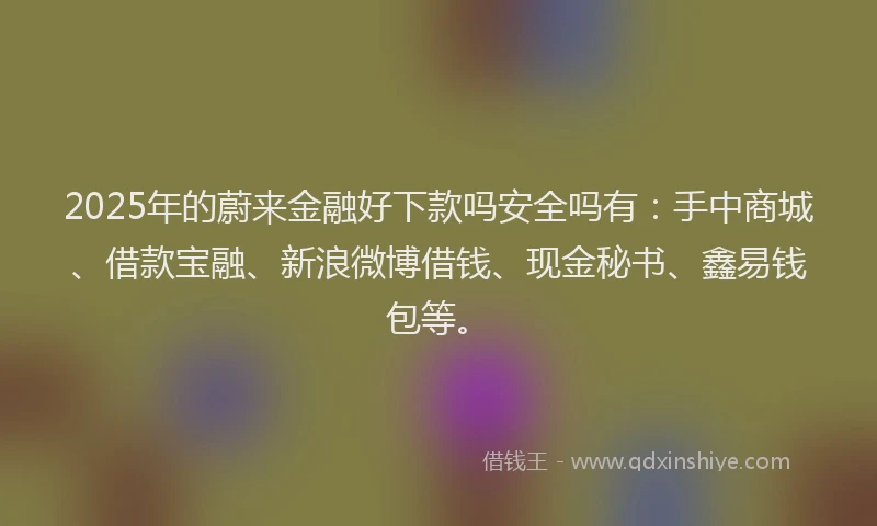 2025年的蔚来金融好下款吗安全吗有：手中商城、借款宝融、新浪微博借钱、现金秘书、鑫易钱包等。
