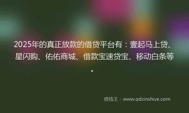 2025年的真正放款的借贷平台有：壹起马上贷、星闪购、佑佑商城、借款宝速贷宝、移动白条等。