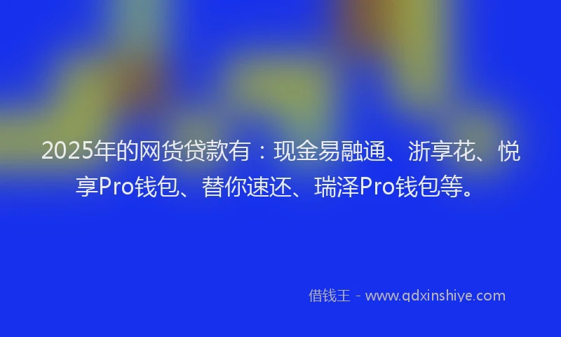 2025年的网货贷款有：现金易融通、浙享花、悦享Pro钱包、替你速还、瑞泽Pro钱包等。