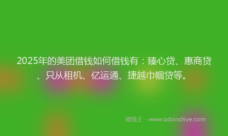 2025年的美团借钱如何借钱有：臻心贷、惠商贷、只从租机、亿运通、捷越巾帼贷等。