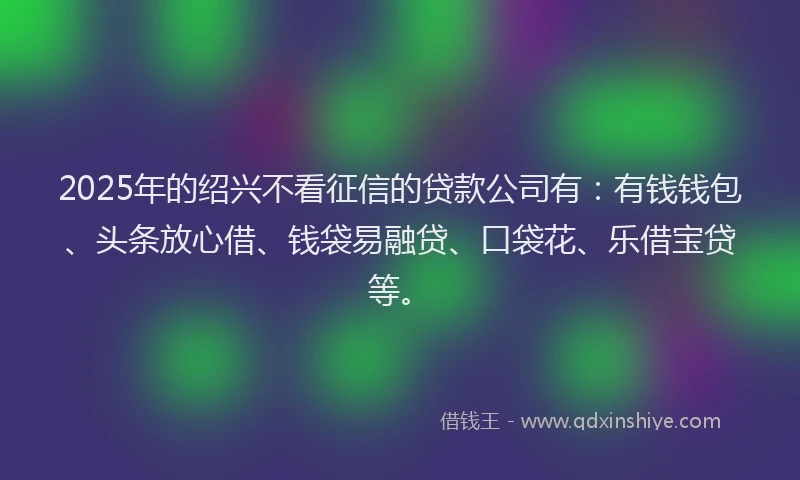 2025年的绍兴不看征信的贷款公司有：有钱钱包、头条放心借、钱袋易融贷、口袋花、乐借宝贷等。