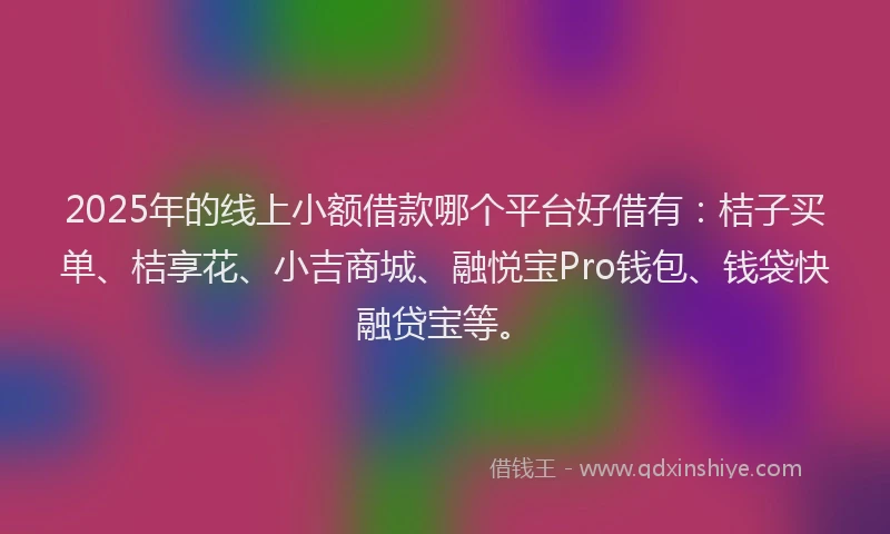 2025年的线上小额借款哪个平台好借有：桔子买单、桔享花、小吉商城、融悦宝Pro钱包、钱袋快融贷宝等。