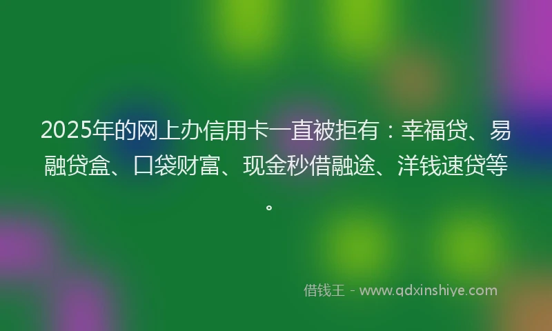 2025年的网上办信用卡一直被拒有：幸福贷、易融贷盒、口袋财富、现金秒借融途、洋钱速贷等。