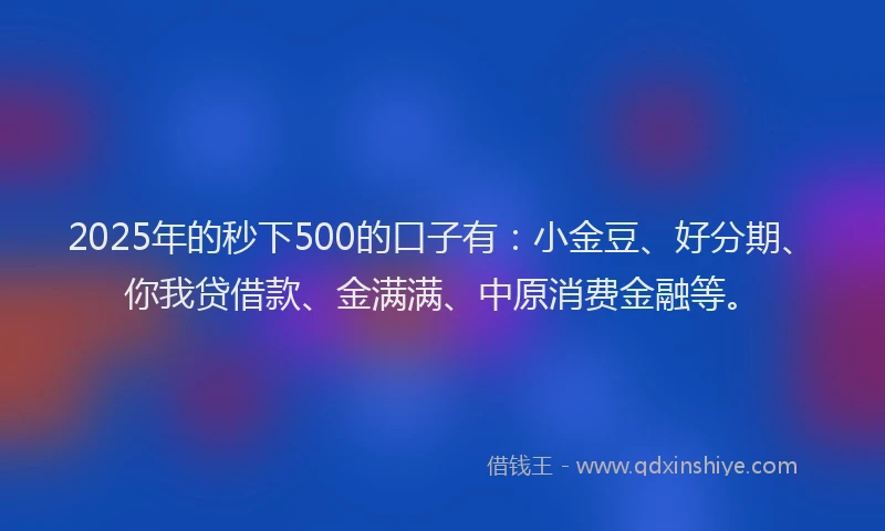 2025年的秒下500的口子有：小金豆、好分期、你我贷借款、金满满、中原消费金融等。