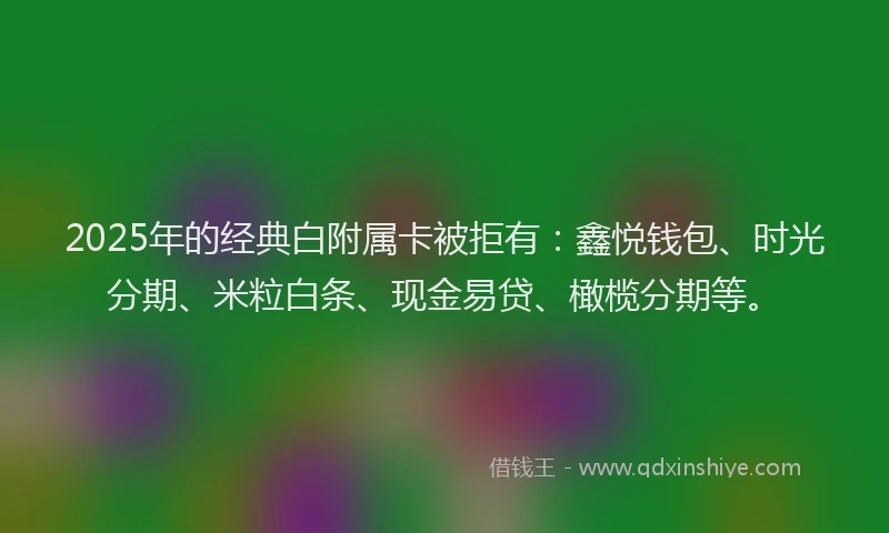 2025年的经典白附属卡被拒有：鑫悦钱包、时光分期、米粒白条、现金易贷、橄榄分期等。
