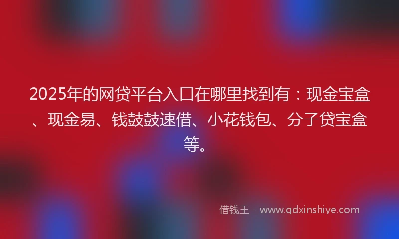 2025年的网贷平台入口在哪里找到有：现金宝盒、现金易、钱鼓鼓速借、小花钱包、分子贷宝盒等。