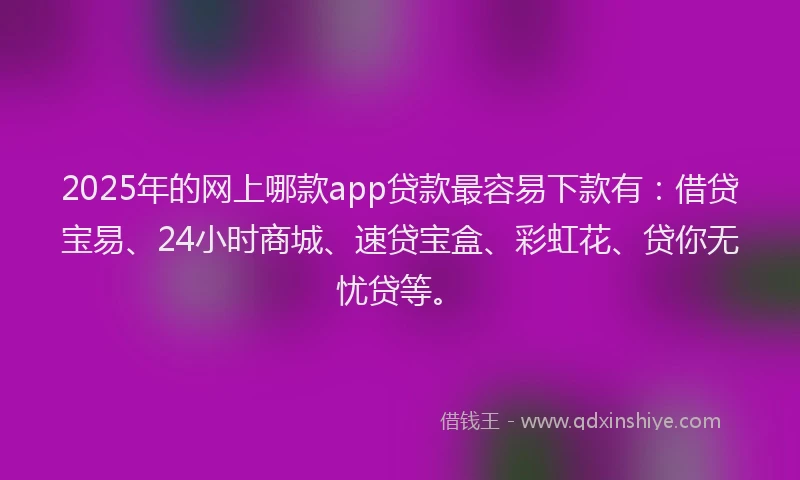 2025年的网上哪款app贷款最容易下款有：借贷宝易、24小时商城、速贷宝盒、彩虹花、贷你无忧贷等。