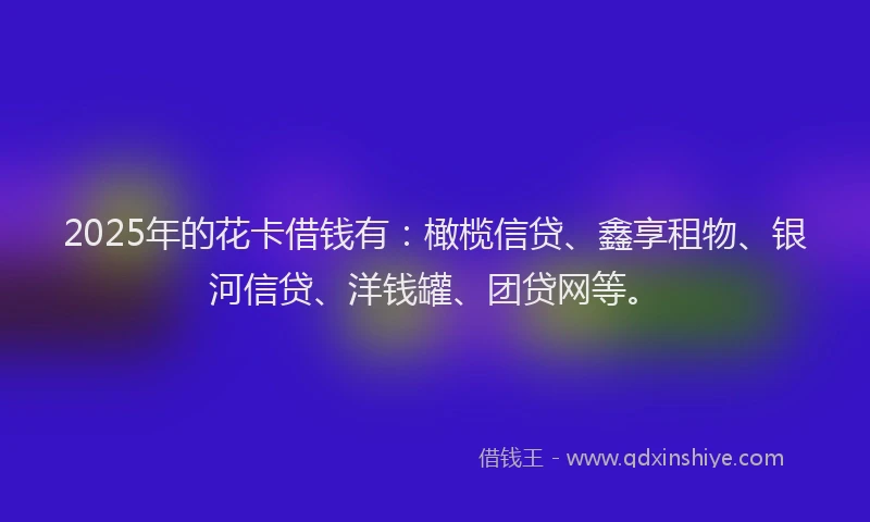 2025年的花卡借钱有：橄榄信贷、鑫享租物、银河信贷、洋钱罐、团贷网等。