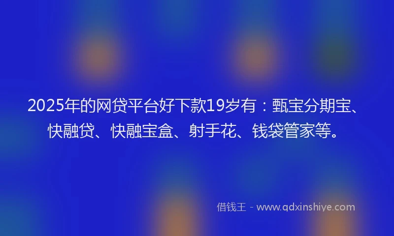 2025年的网贷平台好下款19岁有：甄宝分期宝、快融贷、快融宝盒、射手花、钱袋管家等。