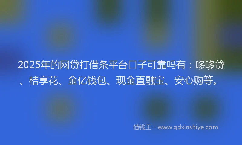 2025年的网贷打借条平台口子可靠吗有：哆哆贷、桔享花、金亿钱包、现金直融宝、安心购等。
