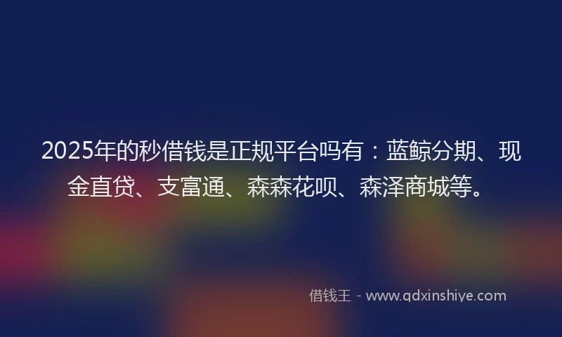 2025年的秒借钱是正规平台吗有：蓝鲸分期、现金直贷、支富通、森森花呗、森泽商城等。