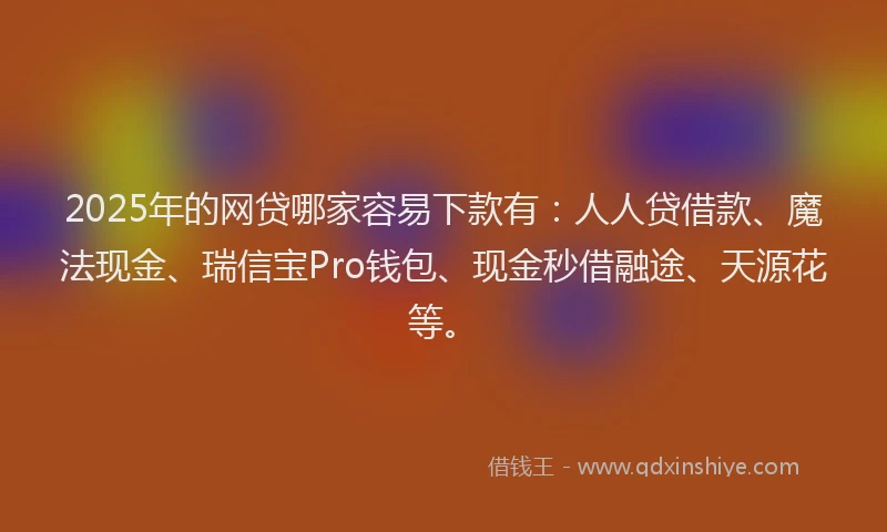 2025年的网贷哪家容易下款有：人人贷借款、魔法现金、瑞信宝Pro钱包、现金秒借融途、天源花等。