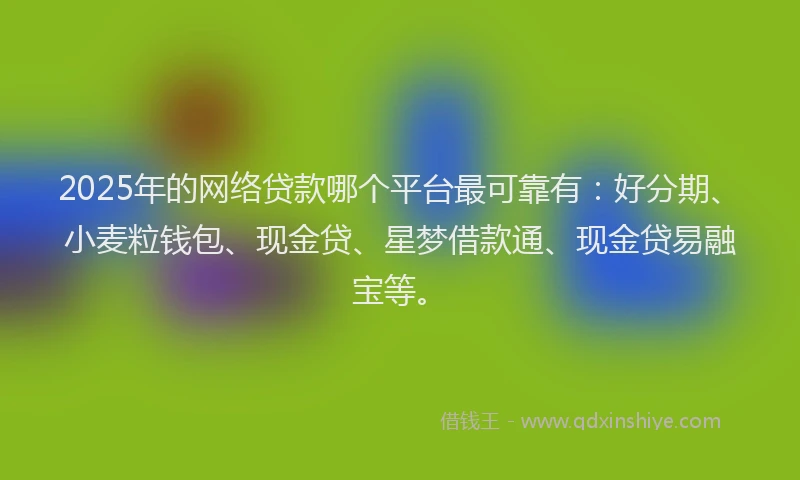 2025年的网络贷款哪个平台最可靠有：好分期、小麦粒钱包、现金贷、星梦借款通、现金贷易融宝等。