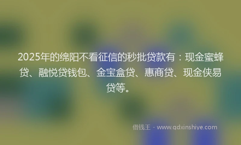 2025年的绵阳不看征信的秒批贷款有：现金蜜蜂贷、融悦贷钱包、金宝盒贷、惠商贷、现金侠易贷等。