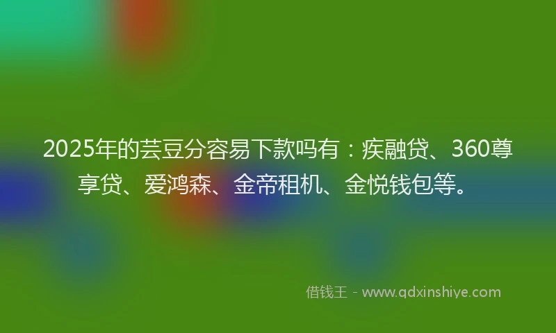 2025年的芸豆分容易下款吗有：疾融贷、360尊享贷、爱鸿森、金帝租机、金悦钱包等。