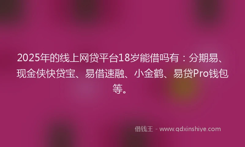 2025年的线上网贷平台18岁能借吗有：分期易、现金侠快贷宝、易借速融、小金鹤、易贷Pro钱包等。