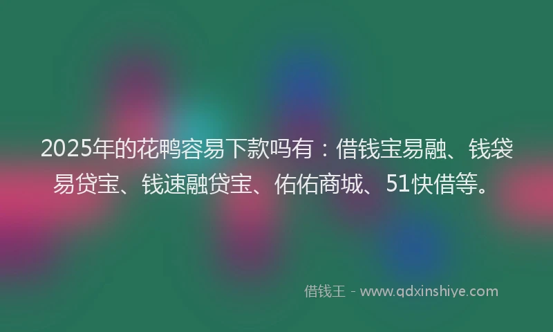 2025年的花鸭容易下款吗有：借钱宝易融、钱袋易贷宝、钱速融贷宝、佑佑商城、51快借等。