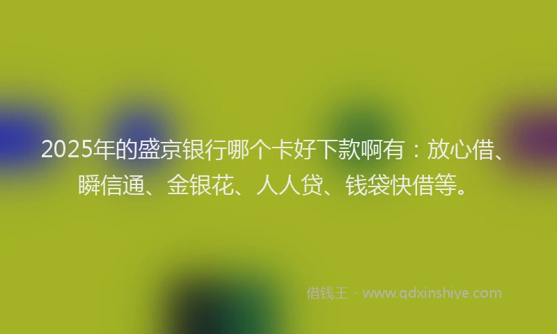 2025年的盛京银行哪个卡好下款啊有：放心借、瞬信通、金银花、人人贷、钱袋快借等。