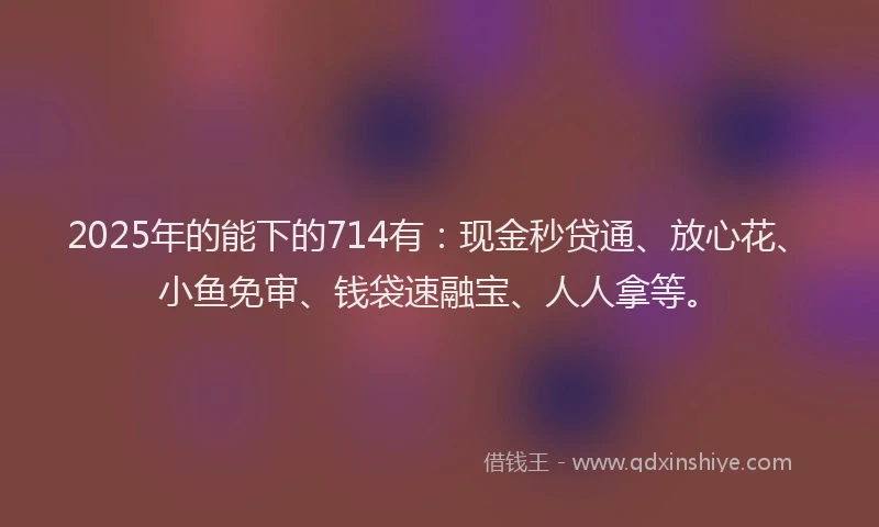 2025年的能下的714有：现金秒贷通、放心花、小鱼免审、钱袋速融宝、人人拿等。