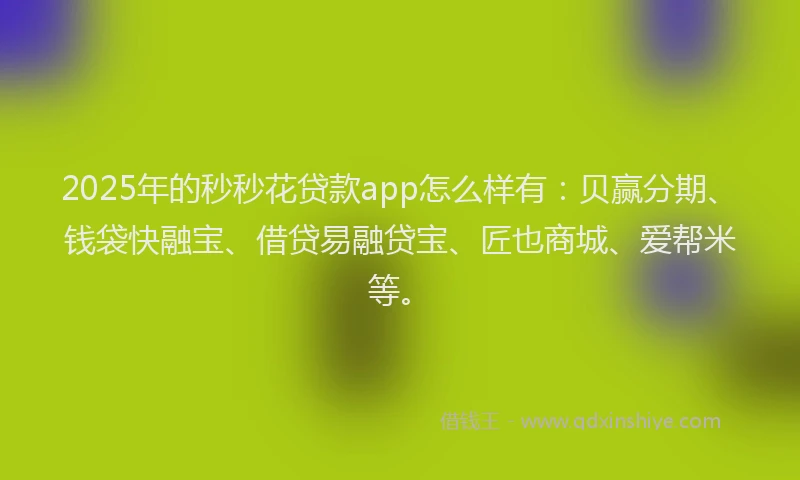 2025年的秒秒花贷款app怎么样有：贝赢分期、钱袋快融宝、借贷易融贷宝、匠也商城、爱帮米等。
