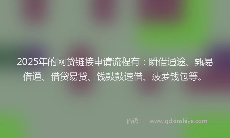 2025年的网贷链接申请流程有：瞬借通途、甄易借通、借贷易贷、钱鼓鼓速借、菠萝钱包等。