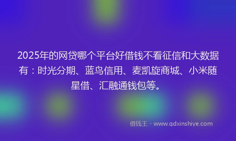 2025年的网贷哪个平台好借钱不看征信和大数据有：时光分期、蓝鸟信用、麦凯旋商城、小米随星借、汇融通钱包等。
